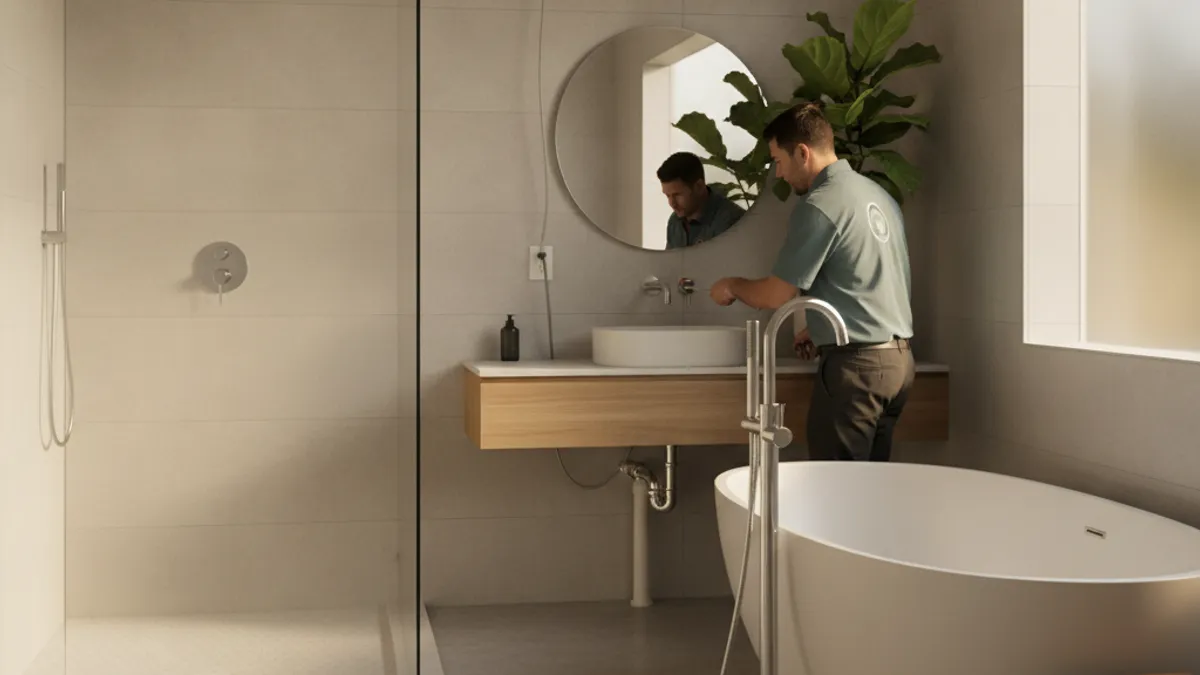 Side-by-side comparison of a walk-in shower and a freestanding tub in a Tampa Bay bath