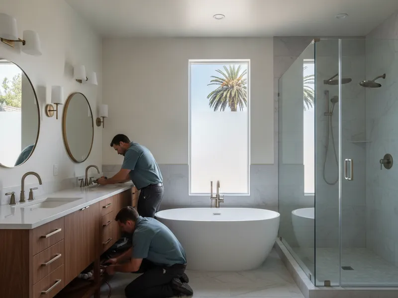 Master bathroom remodel with a freestanding tub, frameless glass shower, and a double vanity in Tampa Bay